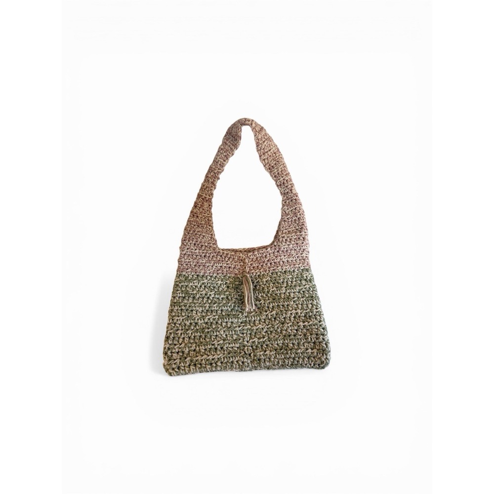 Boho Handmade Crochet Tote/Market/BeachBag Two Tone Pink/green